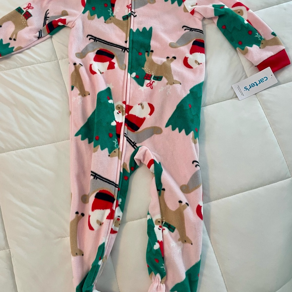 NEW w/ tags! Carter's COZY Pink Holiday Print     Kids Footie Pajamas
